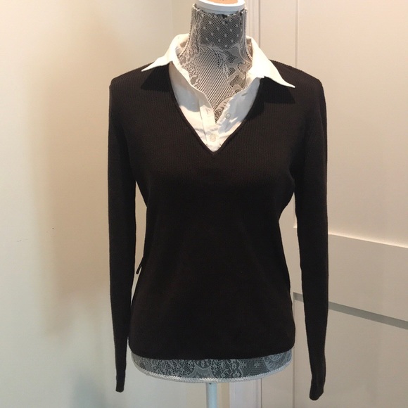 Lauren Ralph Lauren Sweaters - White collar brown sweater by Lauren Ralph Lauren